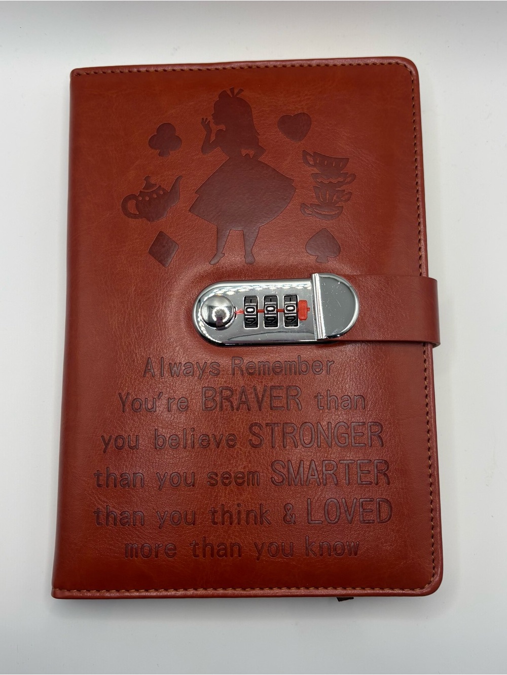 Brown Embossed Faux-Leather Journal with Combination Lock